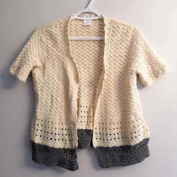 Vintage Scalloped Knit Short Sleeve Button Cardigan Cottage Grandma Small - Picture 3 of 16